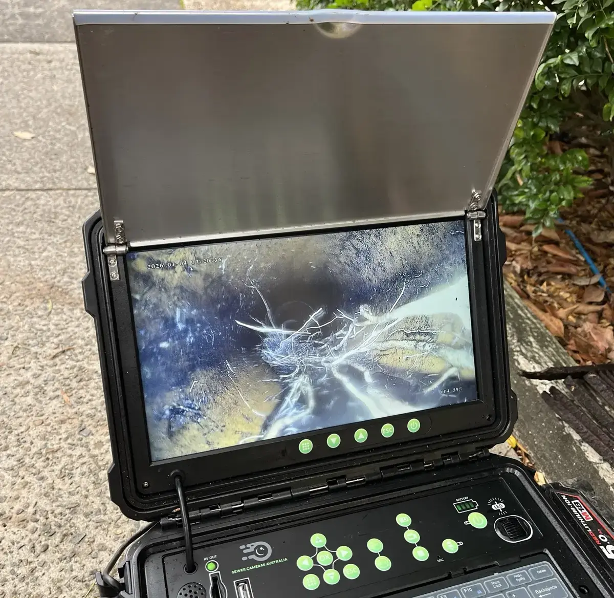 CCTV drain camera equipment used to inspect a blocked pipe