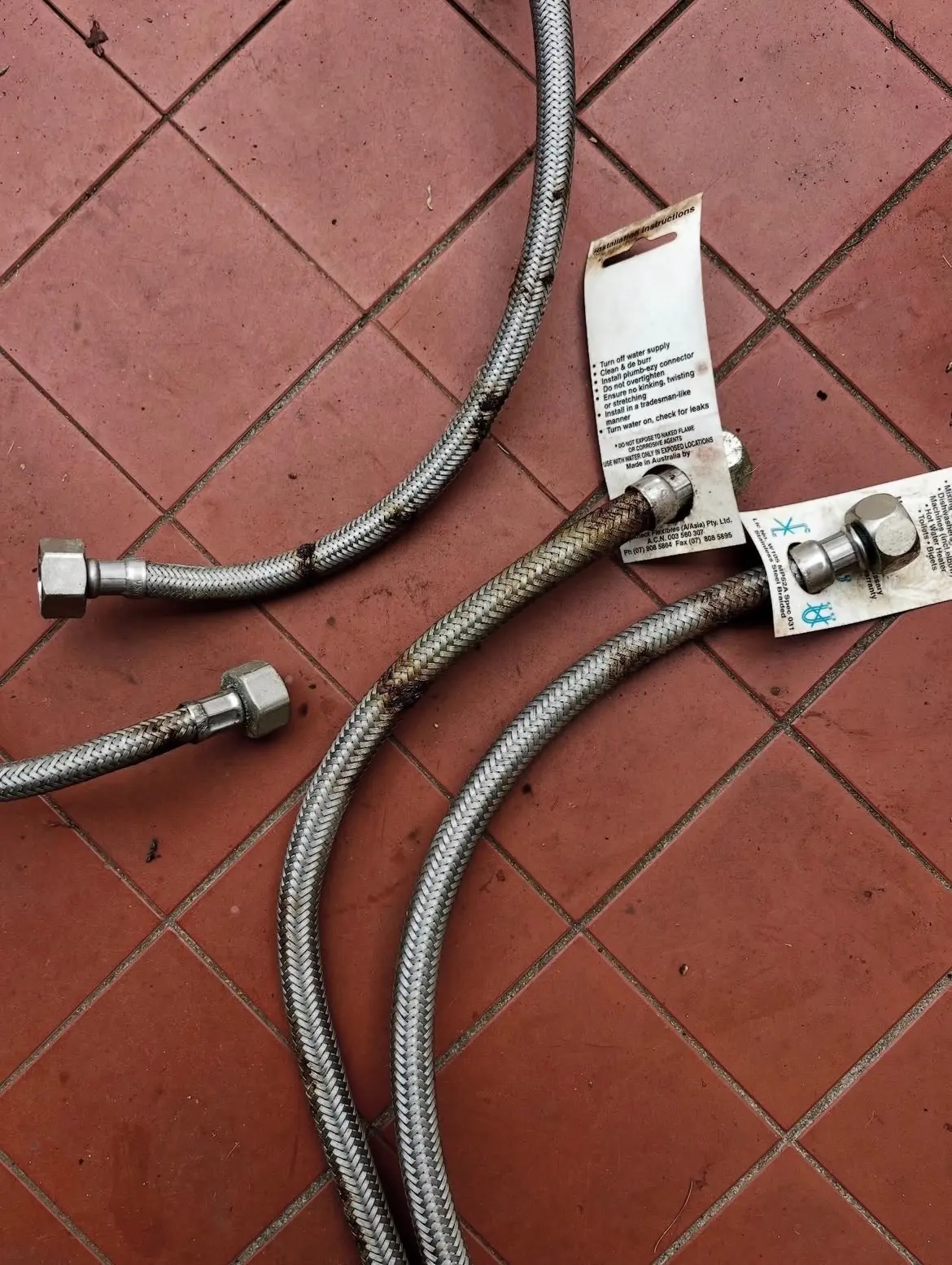 Flexible water hoses inspected during a leak repair